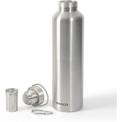 wenco Trinkflasche Edelstahl 1l / 1000ml isoliert und auslaufsicher für kalte und heiße Getränke auch als Thermoskanne verwendbar – mit Teesieb – BPA frei – silber wenco Trinkflasche Edelstahl 1l / 1000ml isoliert und auslaufsicher für kalte und heiße Getränke auch als Thermoskanne verwendbar – mit Teesieb – BPA frei – silber