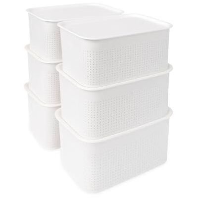 Relaxdays Aufbewahrungsbox 6er Set, mit Deckel, Organizer-Box 5 L, HBT: 13x26,5x19 cm, Stapelbox Kunststoff, weiß Relaxdays Aufbewahrungsbox 6er Set, mit Deckel, Organizer-Box 5 L, HBT: 13x26,5x19 cm, Stapelbox Kunststoff, weiß