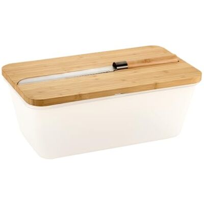 Kesper Brotbox mit Messer, Material: Kunststoff, Bambus, Maße: 34,8 x 20 /Höhe: 15,5 cm, Farbe: Weiß, Braun 58480 Kesper Brotbox mit Messer, Material: Kunststoff, Bambus, Maße: 34,8 x 20 /Höhe: 15,5 cm, Farbe: Weiß, Braun 58480