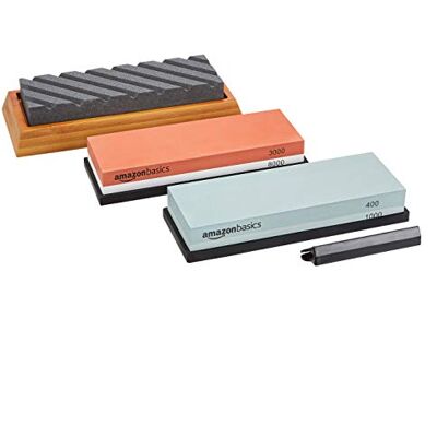 Amazon Messerschärfstein-Set, 3 stück, doppelseitig, Körnung 400/1000 und 3000/8000, Abflachungsstein mit rutschfester Bambusunterseite, mehrfarbig, 22.5 x 15.2 x 7.3 cm Amazon Messerschärfstein-Set, 3 stück, doppelseitig, Körnung 400/1000 und 3000/8000, Abflachungsstein mit rutschfester Bambusunterseite, mehrfarbig, 22.5 x 15.2 x 7.3 cm