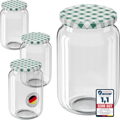 WELLGRO 6x Einmachgläser mit Schraubdeckel 720ml Deckel grün kariert To 82 Made in Germany Vorratsgläser mit Deckel, Gärglas, Dessertgläser WELLGRO 6x Einmachgläser mit Schraubdeckel 720ml Deckel grün kariert To 82 Made in Germany Vorratsgläser mit Deckel, Gärglas, Dessertgläser