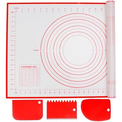 Alyvisun Silikon Backmatte 60x40 cm mit 3 Teigschaber Backzubehör Antihafte Backunterlage mit Messung Rutschfeste Silikonmatte Wiederverwendbar Backblech für Fondant, Pizza, Teig Alyvisun Silikon Backmatte 60x40 cm mit 3 Teigschaber Backzubehör Antihafte Backunterlage mit Messung Rutschfeste Silikonmatte Wiederverwendbar Backblech für Fondant, Pizza, Teig