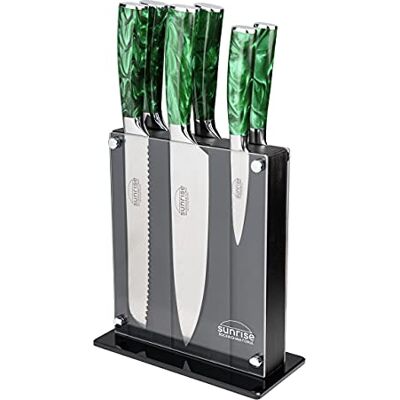 Rio Sunrise Collection Emerald smaragd 7-Stück Messerblock mit hochwertiger Klinge aus X40Cr13 Edelstahl und Griff aus Harz, Grün, 6 Messer & 1 Messerblock Rio Sunrise Collection Emerald smaragd 7-Stück Messerblock mit hochwertiger Klinge aus X40Cr13 Edelstahl und Griff aus Harz, Grün, 6 Messer & 1 Messerblock