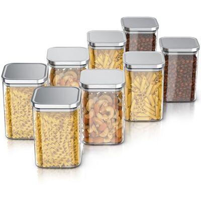 Arendo Vorratsgläser 1200ml mit Deckel Edelstahl 8er Set Behälter aus Glas – hitzebeständig – Vorratsdosen/Vorratsbehälter mit Edelstahl Deckel luftdicht für Müsli Zucker Mehl Kaffee Arendo Vorratsgläser 1200ml mit Deckel Edelstahl 8er Set Behälter aus Glas – hitzebeständig – Vorratsdosen/Vorratsbehälter mit Edelstahl Deckel luftdicht für Müsli Zucker Mehl Kaffee