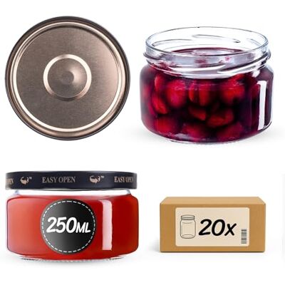 KADAX 20er Set Marmeladengläser 250ml TO82 Schwarz/Gold, Einmachgläser Vorratsgläser Mason Jar mit Schraubdeckel, Luftdichte Schraubgläser, Honig & Konfitüre KADAX 20er Set Marmeladengläser 250ml TO82 Schwarz/Gold, Einmachgläser Vorratsgläser Mason Jar mit Schraubdeckel, Luftdichte Schraubgläser, Honig & Konfitüre