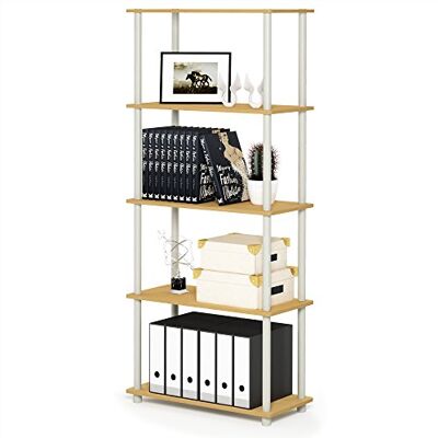 Furinno Turn-N-Tube 5-stufiges Mehrzweck-Regal-Präsentationsregal, Buche/Weiß Furinno Turn-N-Tube 5-stufiges Mehrzweck-Regal-Präsentationsregal, Buche/Weiß