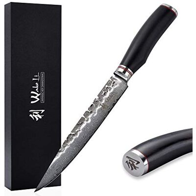 Wakoli EBO Fleischmesser, 20 cm Klinge, 67 Lagen Damaststahl mit VG-10-Kern Hammerschlag, schwarzer Eichenholzgriff, 15° V-Schliff beidseitig, 60 ± 2 HRC, zum Tranchieren von Fleisch, inkl. Geschenkbox Wakoli EBO Fleischmesser, 20 cm Klinge, 67 Lagen Damaststahl mit VG-10-Kern Hammerschlag, schwarzer Eichenholzgriff, 15° V-Schliff beidseitig, 60 ± 2 HRC, zum Tranchieren von Fleisch, inkl. Geschenkbox