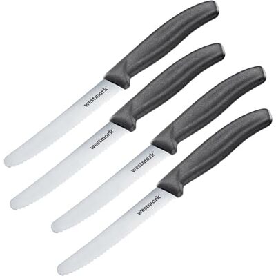 Westmark Frühstücksmesser – 4 praktische Messer mit Wellenschliffklinge, ideal als Brot-, Brötchen- & Tomatenmesser, spülmaschinengeeignet –Edelstahl Rostfrei Westmark Frühstücksmesser – 4 praktische Messer mit Wellenschliffklinge, ideal als Brot-, Brötchen- & Tomatenmesser, spülmaschinengeeignet –Edelstahl Rostfrei