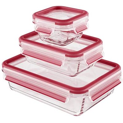 Emsa Clip & Close Glas Frischhaltedosen-Set, rechteckig, 0,2 u. 0,5 u. 1,3 L, 100 Prozent dicht, rutschfestes Stapeln, Glasbehälter spülmaschinen-, gefrier-, backofen-, mikrowellenfest, Rot, 514169 Emsa Clip & Close Glas Frischhaltedosen-Set, rechteckig, 0,2 u. 0,5 u. 1,3 L, 100 Prozent dicht, rutschfestes Stapeln, Glasbehälter spülmaschinen-, gefrier-, backofen-, mikrowellenfest, Rot, 514169