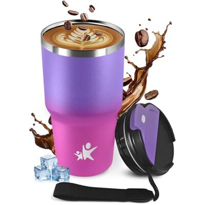 JAPORIA Kaffeebecher 600ml, Auslaufsicher Thermobecher mit Deckel, Kaffeebecher to Go, BPA-frei, Doppelwandig Travel Mug, BPA-frei, Isolierbecher für Radfahren, Mädchen, Sprudel, Camping, Gym JAPORIA Kaffeebecher 600ml, Auslaufsicher Thermobecher mit Deckel, Kaffeebecher to Go, BPA-frei, Doppelwandig Travel Mug, BPA-frei, Isolierbecher für Radfahren, Mädchen, Sprudel, Camping, Gym