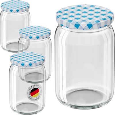 WELLGRO 100x Einmachgläser mit Schraubdeckel 550ml Deckel To 82 blau kariert Made in Germany Vorratsgläser mit Deckel, Gärglas, Dessertgläser WELLGRO 100x Einmachgläser mit Schraubdeckel 550ml Deckel To 82 blau kariert Made in Germany Vorratsgläser mit Deckel, Gärglas, Dessertgläser