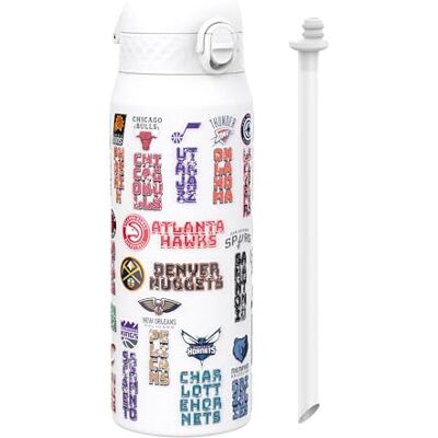 ion8 NBA Abzeichenlogos Trinkflasche Mit Herausnehmbarem Strohhalm, 750ml/24oz, Auslaufsichere Isolierflasche, Leicht Zu Öffnen, Sicherer Verschluss, Spülmaschinenfest, Klappdeckel, Metallflasche ion8 NBA Abzeichenlogos Trinkflasche Mit Herausnehmbarem Strohhalm, 750ml/24oz, Auslaufsichere Isolierflasche, Leicht Zu Öffnen, Sicherer Verschluss, Spülmaschinenfest, Klappdeckel, Metallflasche
