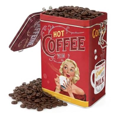 ART Retro Kaffeedose, 1,3 l, Hot Coffee Now Blech-Dose mit Aromadeckel, Vintage Design, Kaffee-Deko, Geschenk-Idee für Kaffee-Fans ART Retro Kaffeedose, 1,3 l, Hot Coffee Now Blech-Dose mit Aromadeckel, Vintage Design, Kaffee-Deko, Geschenk-Idee für Kaffee-Fans