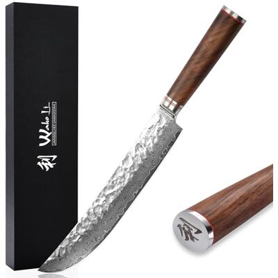 Wakoli Nussbaum Tranchier- und Fleischmesser 25 cm, Damaststahl, VG-10-Kern Schinkenmesser: 67 Lagen Damast, Hammerschlag, Nussbaumholzgriff, 60±2 HRC; für Braten, Filets & Geflügel, inkl. Geschenkbox. Wakoli Nussbaum Tranchier- und Fleischmesser 25 cm, Damaststahl, VG-10-Kern Schinkenmesser: 67 Lagen Damast, Hammerschlag, Nussbaumholzgriff, 60±2 HRC; für Braten, Filets & Geflügel, inkl. Geschenkbox.