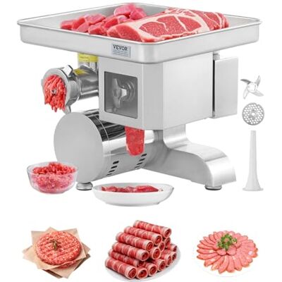 VEVOR 5 kg/Min elektrischer Fleischwolf Wurstfüller mit Klinge & Mahlplatte (5 mm), Wurstmaschine gewerblicher Fleischwolf aus Edelstahl zum Schneiden, Zerkleinern und Würfeln, Restaurant-Metzger VEVOR 5 kg/Min elektrischer Fleischwolf Wurstfüller mit Klinge & Mahlplatte (5 mm), Wurstmaschine gewerblicher Fleischwolf aus Edelstahl zum Schneiden, Zerkleinern und Würfeln, Restaurant-Metzger