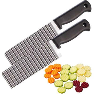 Rosenstein & Söhne Garniermesser: 2er-Set Wellenschneider aus Edelstahl für Kartoffeln und Gemüse (Pommesmesser, Riffelmesser, Picknick) Rosenstein & Söhne Garniermesser: 2er-Set Wellenschneider aus Edelstahl für Kartoffeln und Gemüse (Pommesmesser, Riffelmesser, Picknick)