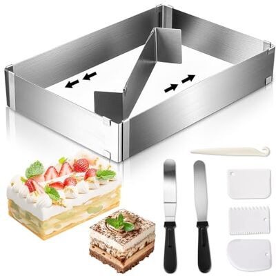 AiQInu Backrahmen Rechteckig Verstellbar, Backrahmen Eckig Verstellbar, Tortenring Eckig, Backblech mit Teiler und Spatel für Kuchen Torten Pizza (18.5x27.5 bis 34x52.5cm) AiQInu Backrahmen Rechteckig Verstellbar, Backrahmen Eckig Verstellbar, Tortenring Eckig, Backblech mit Teiler und Spatel für Kuchen Torten Pizza (18.5x27.5 bis 34x52.5cm)