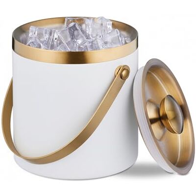 Relaxdays Eiswürfelbehälter, Edelstahl, doppelwandig, Eiseimer mit Deckel & Henkel, 1,5 Liter, Eiswürfelkübel, weiß/Gold Relaxdays Eiswürfelbehälter, Edelstahl, doppelwandig, Eiseimer mit Deckel & Henkel, 1,5 Liter, Eiswürfelkübel, weiß/Gold