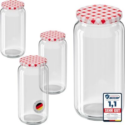 WELLGRO Einmachgläser mit Schraubdeckel TO 82 – rot kariert Made in Germany Luftdichte Rundgläser ideal zum Einkochen und Aufbewahren (1045ml x 6 Stück) WELLGRO Einmachgläser mit Schraubdeckel TO 82 – rot kariert Made in Germany Luftdichte Rundgläser ideal zum Einkochen und Aufbewahren (1045ml x 6 Stück)