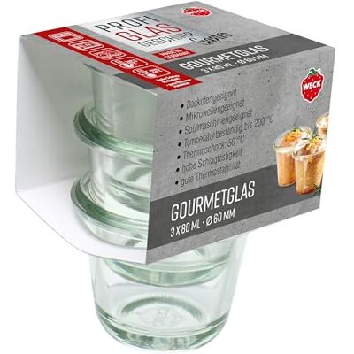Weck 3er Set Gastropack 80 ml Gourmetgläser (perfekte Kreationen, Backofengeeignet, Spülmaschinengeeignet, Stabilität, Delikatessengläser, ohne Deckel) 76123 Weck 3er Set Gastropack 80 ml Gourmetgläser (perfekte Kreationen, Backofengeeignet, Spülmaschinengeeignet, Stabilität, Delikatessengläser, ohne Deckel) 76123