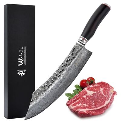 Wakoli EBO Blockmesser 25 cm, 67 Lagen Damaststahl, VG10-Kern, Hammerschlag Schwarzer Eichenholzgriff, 15° V-Schliff beidseitig, 60 ± 2 HRC, für große Fleischstücke und Grillgut, inklusive Geschenkbox. Wakoli EBO Blockmesser 25 cm, 67 Lagen Damaststahl, VG10-Kern, Hammerschlag Schwarzer Eichenholzgriff, 15° V-Schliff beidseitig, 60 ± 2 HRC, für große Fleischstücke und Grillgut, inklusive Geschenkbox.