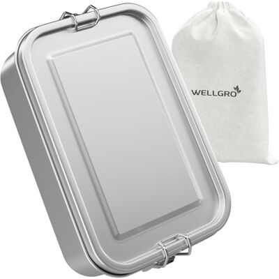 WELLGRO Edelstahl Dosen eckig 550ml 850ml 1400ml 2400ml auslaufsicher Metall Brotdose Lunchbox, Kapazität:1400 ml WELLGRO Edelstahl Dosen eckig 550ml 850ml 1400ml 2400ml auslaufsicher Metall Brotdose Lunchbox, Kapazität:1400 ml