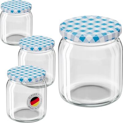 WELLGRO 100x Einmachgläser mit Schraubdeckel 400ml Deckel To 82 blau kariert Made in Germany Vorratsgläser mit Deckel, Gärglas, Dessertgläser WELLGRO 100x Einmachgläser mit Schraubdeckel 400ml Deckel To 82 blau kariert Made in Germany Vorratsgläser mit Deckel, Gärglas, Dessertgläser
