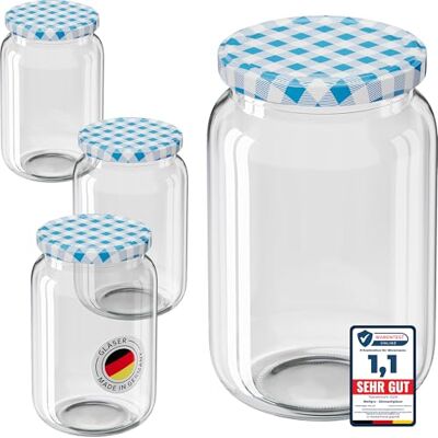 WELLGRO 25x Einmachgläser mit Schraubdeckel 720ml Deckel To 82 blau kariert Made in Germany Vorratsgläser mit Deckel, Gärglas, Dessertgläser WELLGRO 25x Einmachgläser mit Schraubdeckel 720ml Deckel To 82 blau kariert Made in Germany Vorratsgläser mit Deckel, Gärglas, Dessertgläser