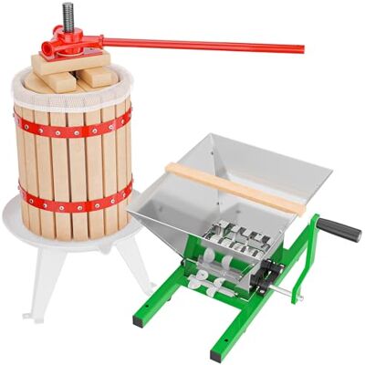 Wiltec Set 18L Obstpresse aus Buchenholz inkl. Presstuch und Obstmühle mit 7L Trichter, Zur Herstellung von Saft Wein und Maische Wiltec Set 18L Obstpresse aus Buchenholz inkl. Presstuch und Obstmühle mit 7L Trichter, Zur Herstellung von Saft Wein und Maische