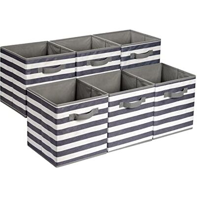 Amazon zusammenklappbarer Aufbewahrungswürfel/Organizer aus Stoff mit Griffen, 26.6 x 26.6 x 27.9 cm, Weiß/Grau gestreift, 6 Stück Amazon zusammenklappbarer Aufbewahrungswürfel/Organizer aus Stoff mit Griffen, 26.6 x 26.6 x 27.9 cm, Weiß/Grau gestreift, 6 Stück