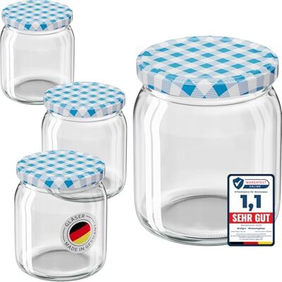 WELLGRO 25x Einmachgläser mit Schraubdeckel 400ml Deckel To 82 blau kariert Made in Germany Vorratsgläser mit Deckel, Gärglas, Dessertgläser WELLGRO 25x Einmachgläser mit Schraubdeckel 400ml Deckel To 82 blau kariert Made in Germany Vorratsgläser mit Deckel, Gärglas, Dessertgläser