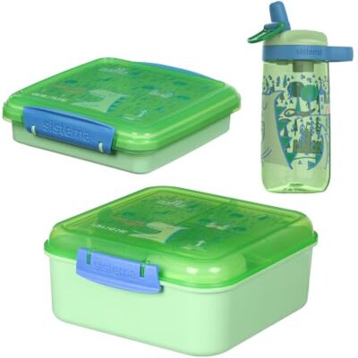 Sistema Expressions Kinder Brotdose & Wasserflaschen-Set Bento Cube (1,25L), Sandwich Box (450ml) & Easy Sip Flasche (500ml) Dinosaur Cucumber Sistema Expressions Kinder Brotdose & Wasserflaschen-Set Bento Cube (1,25L), Sandwich Box (450ml) & Easy Sip Flasche (500ml) Dinosaur Cucumber