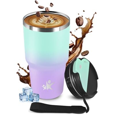 JAPORIA Thermobecher 600ml, Auslaufsicher Thermobecher mit Deckel, Kaffeebecher to Go, BPA-frei, Doppelwandig Travel Mug, BPA-frei, Isolierbecher für Radfahren, Mädchen, Sprudel, Camping, Gym JAPORIA Thermobecher 600ml, Auslaufsicher Thermobecher mit Deckel, Kaffeebecher to Go, BPA-frei, Doppelwandig Travel Mug, BPA-frei, Isolierbecher für Radfahren, Mädchen, Sprudel, Camping, Gym
