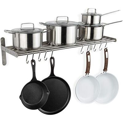 Wallniture Lyon Küchenregal Organizer und Aufbewahrungsregal, Metall Wandregal mit 10 S-Haken zum Aufhängen von Töpfen und Pfannen, Chrom Wallniture Lyon Küchenregal Organizer und Aufbewahrungsregal, Metall Wandregal mit 10 S-Haken zum Aufhängen von Töpfen und Pfannen, Chrom