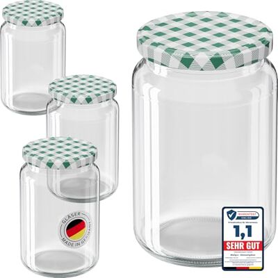 WELLGRO 6x Einmachgläser mit Schraubdeckel 635ml Deckel grün kariert To 82 Made in Germany Vorratsgläser mit Deckel, Gärglas, Dessertgläser WELLGRO 6x Einmachgläser mit Schraubdeckel 635ml Deckel grün kariert To 82 Made in Germany Vorratsgläser mit Deckel, Gärglas, Dessertgläser