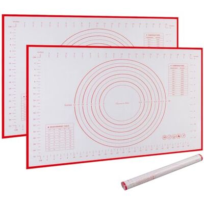 Rosenstein & Söhne Silikonbackmatte: 2er-Set Silikon-Backmatte mit Maßen & Schablonen, Antihaft, 60 x 40 cm (Silikon-Backmatte mit Markierungen, Matte, Knete) Rosenstein & Söhne Silikonbackmatte: 2er-Set Silikon-Backmatte mit Maßen & Schablonen, Antihaft, 60 x 40 cm (Silikon-Backmatte mit Markierungen, Matte, Knete)