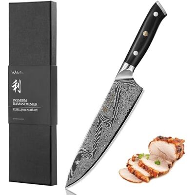 Wakoli Nitoko Chefmesser 20 cm, 67 Lagen Damaststahl, VG10 Kern, Full Tang G10-Griff, beidseitiger 15° V-Schliff, 60 ± 2 HRC, für Rechts- und Linkshänder, zum Wiegen und Portionieren, in Geschenkbox Wakoli Nitoko Chefmesser 20 cm, 67 Lagen Damaststahl, VG10 Kern, Full Tang G10-Griff, beidseitiger 15° V-Schliff, 60 ± 2 HRC, für Rechts- und Linkshänder, zum Wiegen und Portionieren, in Geschenkbox