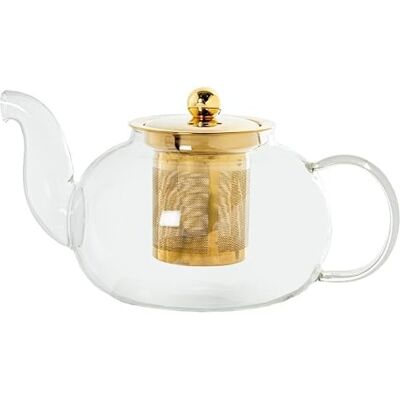 DRW Teekanne aus Borosilikatglas, 800 ml, mit Stahlfilter, transparent und goldfarben, 20,5 x 13,5 x 9 cm DRW Teekanne aus Borosilikatglas, 800 ml, mit Stahlfilter, transparent und goldfarben, 20,5 x 13,5 x 9 cm