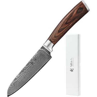 Wakoli EDIB Santoku Messer 12,5cm – Damastmesser aus 67 Lagen Damaststahl VG10-Kern (60±2 HRC), kleines Santokumesser 24 cm Länge mit Pakkaholzgriff, Damast Küchenmesser in Geschenkbox Wakoli EDIB Santoku Messer 12,5cm – Damastmesser aus 67 Lagen Damaststahl VG10-Kern (60±2 HRC), kleines Santokumesser 24 cm Länge mit Pakkaholzgriff, Damast Küchenmesser in Geschenkbox
