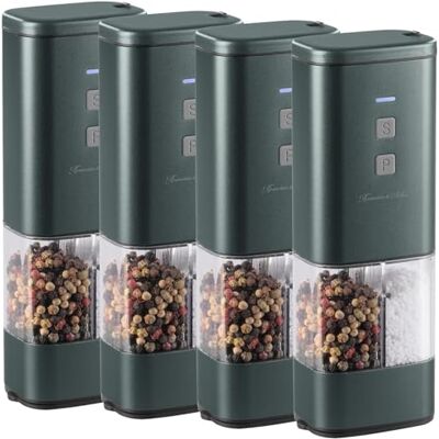 Rosenstein & Söhne 2in1-Akku-Gewürzmühle: 4er Set 2in1-Akku-Salz- und Pfeffermühle mit Keramik-Mahlwerk (Gewürzmühle elektrisch Profi, Elektrische Gewürzstreuer) Rosenstein & Söhne 2in1-Akku-Gewürzmühle: 4er Set 2in1-Akku-Salz- und Pfeffermühle mit Keramik-Mahlwerk (Gewürzmühle elektrisch Profi, Elektrische Gewürzstreuer)