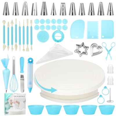 Cozary Torten Zubehör 110-teiliges, Kuchen Dekorieren Zubehör mit Tortenplatte Drehbar, Spritzbeutel, Spritztüllen Tüllen, Keksausstecher, Silikon-Muffinförmchen, Backzubehör Ideal für Anfänger Cozary Torten Zubehör 110-teiliges, Kuchen Dekorieren Zubehör mit Tortenplatte Drehbar, Spritzbeutel, Spritztüllen Tüllen, Keksausstecher, Silikon-Muffinförmchen, Backzubehör Ideal für Anfänger