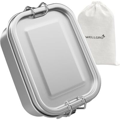 WELLGRO Edelstahl Dosen eckig 550ml 850ml 1400ml 2400ml auslaufsicher Metall Brotdose Lunchbox, Kapazität:550 ml WELLGRO Edelstahl Dosen eckig 550ml 850ml 1400ml 2400ml auslaufsicher Metall Brotdose Lunchbox, Kapazität:550 ml