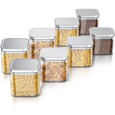 Arendo Vorratsgläser 800ml mit Deckel Edelstahl 8er Set Behälter aus Glas – hitzebeständig – Vorratsdosen/Vorratsbehälter mit Edelstahl Deckel luftdicht für Müsli Zucker Mehl Kaffee Arendo Vorratsgläser 800ml mit Deckel Edelstahl 8er Set Behälter aus Glas – hitzebeständig – Vorratsdosen/Vorratsbehälter mit Edelstahl Deckel luftdicht für Müsli Zucker Mehl Kaffee
