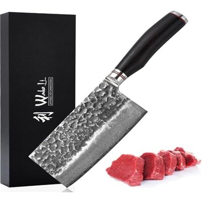 Wakoli EBO Chai Dao 17,5 cm, 67 Lagen Damaststahl, VG10 Kern, Hammerschlag Schwarzer Eichenholzgriff, beidseitiger 15° V-Schliff, 60 ± 2 HRC, breite Klinge zum Aufnehmen von Schnittgut, in Geschenkbox Wakoli EBO Chai Dao 17,5 cm, 67 Lagen Damaststahl, VG10 Kern, Hammerschlag Schwarzer Eichenholzgriff, beidseitiger 15° V-Schliff, 60 ± 2 HRC, breite Klinge zum Aufnehmen von Schnittgut, in Geschenkbox