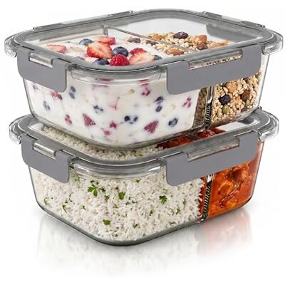 Arendo Glas Frischhaltedosen Vorratsdosen für Lebensmittel mit Deckel luftdicht 2 Fächer 2er Set 1500 ml für Mikrowelle Gefrierschrank Spülmaschinen geeignet Lunchboxen Meal Prep Boxen Arendo Glas Frischhaltedosen Vorratsdosen für Lebensmittel mit Deckel luftdicht 2 Fächer 2er Set 1500 ml für Mikrowelle Gefrierschrank Spülmaschinen geeignet Lunchboxen Meal Prep Boxen