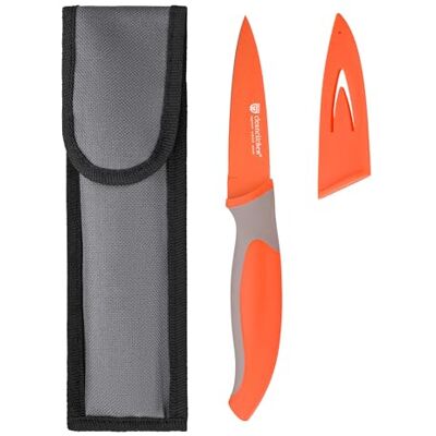 GRÄWE Küchenmesser mit Klingenschutz, antibakteriell, Orange, Allzweckmesser für die Küche, Rutschfester Griff, Antihaft-Beschichtung, mit Schutzhülle und Stoffetui, 19,5 cm Gesamtlänge GRÄWE Küchenmesser mit Klingenschutz, antibakteriell, Orange, Allzweckmesser für die Küche, Rutschfester Griff, Antihaft-Beschichtung, mit Schutzhülle und Stoffetui, 19,5 cm Gesamtlänge