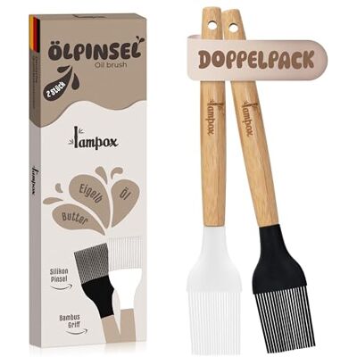lampox Küchenpinsel, Backpinsel Silikon, Silikonpinsel mit Bambusgriff, Zum Grillen und Backen, hitzebeständig, 2 Stück Doppelpack lampox Küchenpinsel, Backpinsel Silikon, Silikonpinsel mit Bambusgriff, Zum Grillen und Backen, hitzebeständig, 2 Stück Doppelpack
