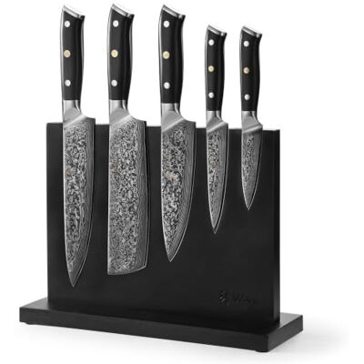 Wakoli Elite Cuisine Damast Küchenmesser Set & magnetischer Messerblock 5-teiliges Damastmesser Set aus 67 Lagen Damaststahl mit VG10-Kern, G10-Griffe, Messerblock aus Akazienholz Wakoli Elite Cuisine Damast Küchenmesser Set & magnetischer Messerblock 5-teiliges Damastmesser Set aus 67 Lagen Damaststahl mit VG10-Kern, G10-Griffe, Messerblock aus Akazienholz