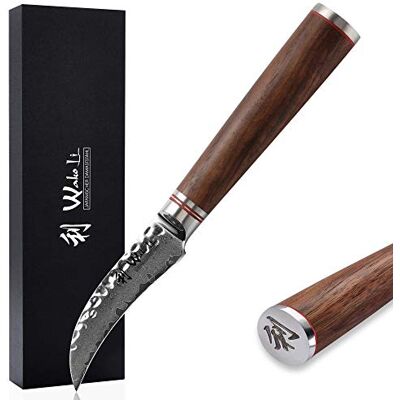 Wakoli Nussbaum Schälmesser 8 cm aus 67 Lagen Damaststahl mit VG10 Kern Gebogene Klinge mit Hammerschlag und Nussbaumholzgriff für präzises Schälen, Putzen und Tournieren, inklusive Geschenkbox Wakoli Nussbaum Schälmesser 8 cm aus 67 Lagen Damaststahl mit VG10 Kern Gebogene Klinge mit Hammerschlag und Nussbaumholzgriff für präzises Schälen, Putzen und Tournieren, inklusive Geschenkbox