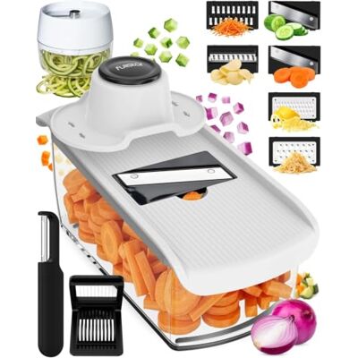 fullstar Pro 11-in-1 Mandoline Gemüsehobel, Julienneschneider und Reibe Küchenhobel mit Scharfen Edelstahlklingen, Schutzhandschuh & Fingerschutz Gurkenhobel für Dünne Scheiben (11-in-1, Weiß) fullstar Pro 11-in-1 Mandoline Gemüsehobel, Julienneschneider und Reibe Küchenhobel mit Scharfen Edelstahlklingen, Schutzhandschuh & Fingerschutz Gurkenhobel für Dünne Scheiben (11-in-1, Weiß)